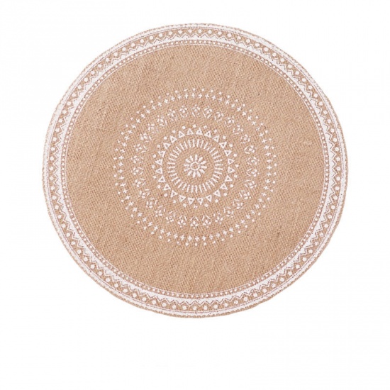 Immagine di White - Cotton & Linen Anti-slip Insulation Round Placemat Table Mat Decoration 38.5cm Dia., 1 Piece