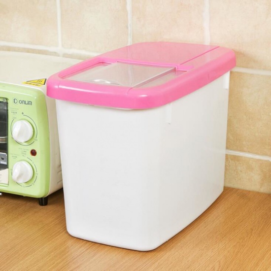 Immagine di Pink - PP 10kg Rice Storage Containers Insect-Proof And Moisture-Proof Kitchen Supplies 34x21x25.5cm, 1 Piece