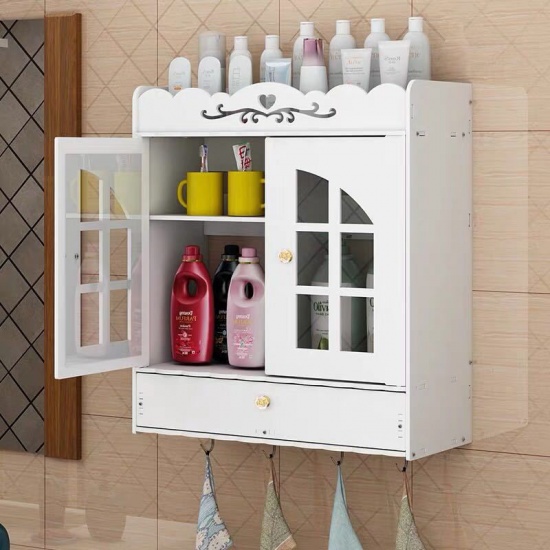 Immagine di White - PVC Wall-Mounted Bathroom Cabinet Storage Box Household Supplies 39x17.5x44cm, 1 Piece