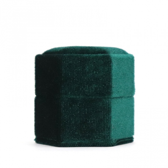 Imagen de Cajas Plástico + Terciopelo de Hexágono , Esmeralda 62mm x 55mm , 1 Unidad