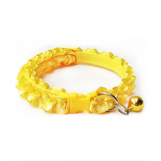 Immagine di Yellow - Polyester Adjustable Lace Dot with Bell Dog Collar Pet Supplies 20cm long - 34cm long, 1 Piece