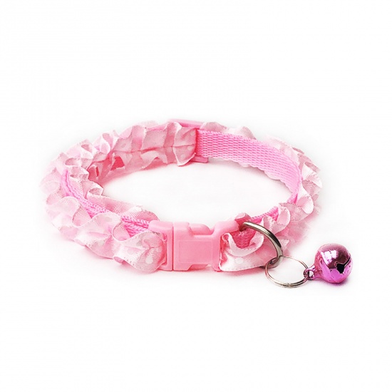 Immagine di Pink - Polyester Adjustable Lace Dot with Bell Dog Collar Pet Supplies 20cm long - 34cm long, 1 Piece