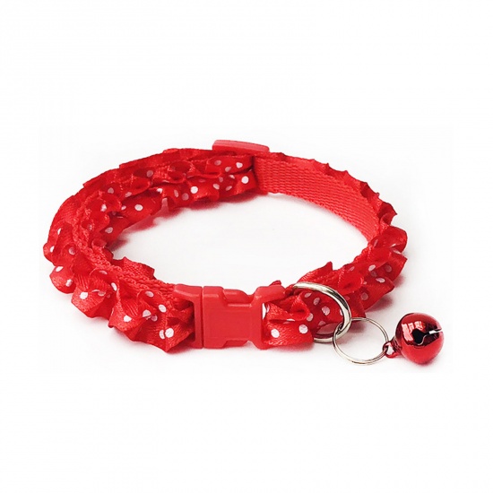 Immagine di Red - Polyester Adjustable Lace Dot with Bell Dog Collar Pet Supplies 20cm long - 34cm long, 1 Piece
