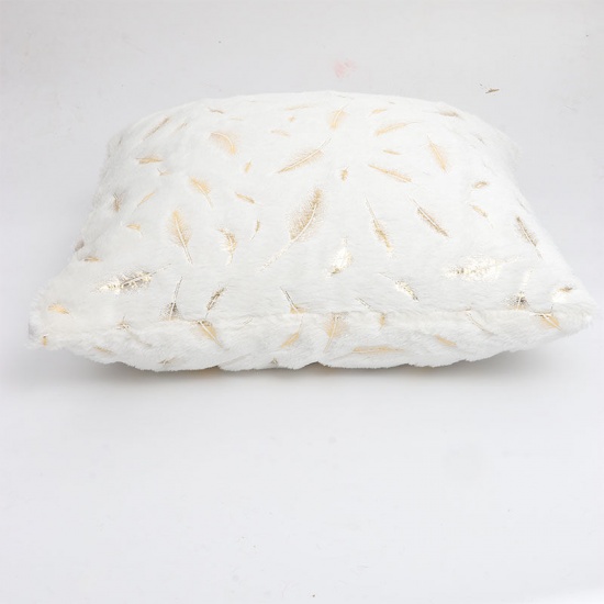 Picture of White - Metallic Golden Stamping Leaf Velvet Pillowcase Home Textiles 43x43cm, 1 Piece