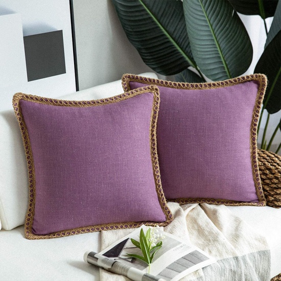 Immagine di Purple - Flax Embroider Pillowcase Home Textile 50x50cm, 1 Piece