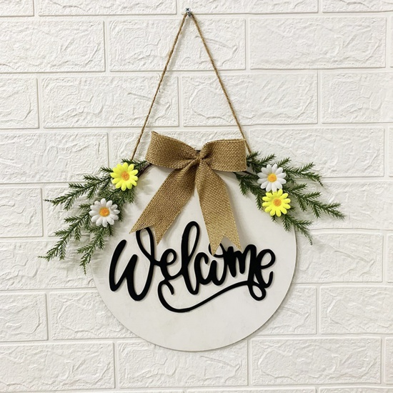Picture of White - Welcome Easter Wood Hanging Door Sign Home Decoration 30cm Dia., 1 Piece