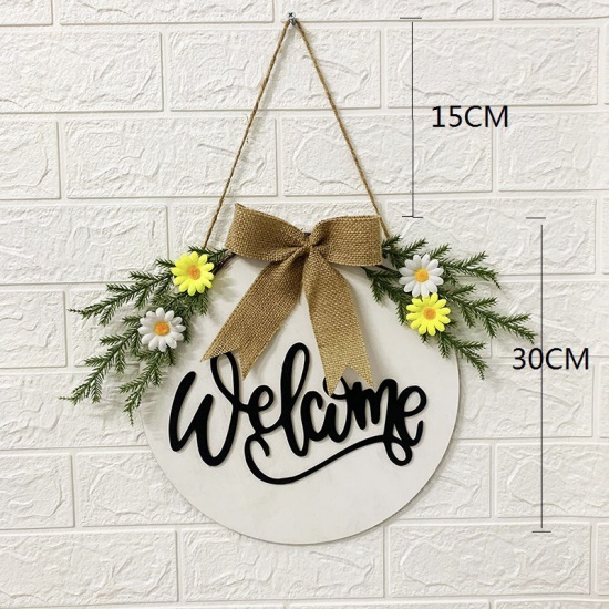 Picture of White - Welcome Easter Wood Hanging Door Sign Home Decoration 30cm Dia., 1 Piece