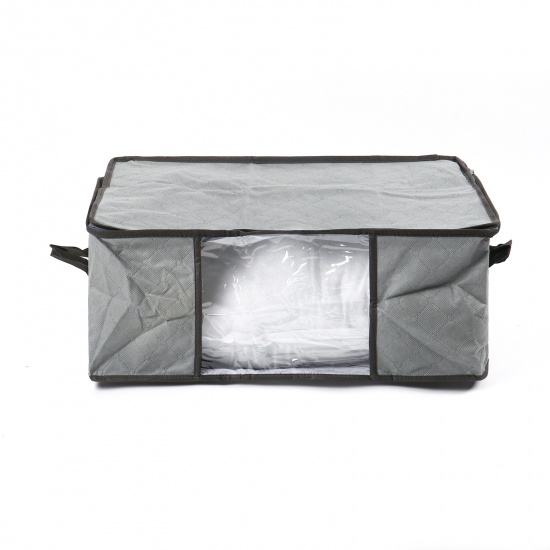 Изображение Gray - Household Non-Woven Moisture-Proof Clothes Quilt Storage Bag With Handle 49x36x21cm, 1 Piece