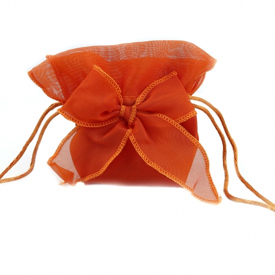 Image de Cadeau de Mariage Sac à Cordon en Gaze Nœuds Papillon Orange (Espace Utilisable: 7x5.5cm) 13.5cm x 9.5cm, 2 Pcs