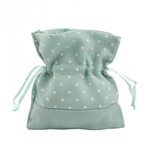 Picture of Fabric Drawstring Bags Rectangle Green Dot (Usable Space: Approx 10.5x7cm) 12cm x 10.5cm, 2 PCs
