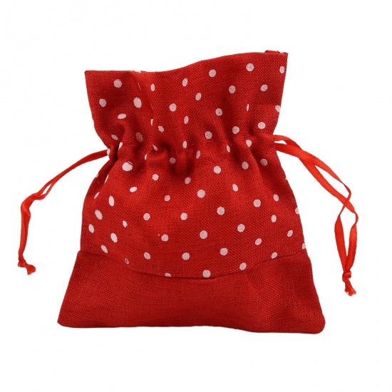 Picture of Fabric Drawstring Bags Rectangle Red Dot (Usable Space: Approx 10.5x7cm) 12cm x 10.5cm, 2 PCs