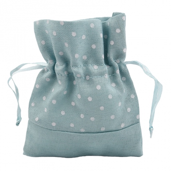 Picture of Fabric Drawstring Bags Rectangle Green Blue Dot (Usable Space: Approx 10.5x7cm) 12cm x 10.5cm, 2 PCs