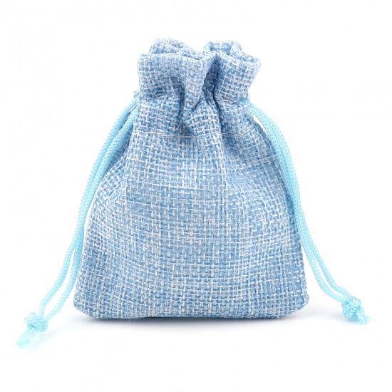 Picture of Flax Drawstring Bags Blue (Usable Space: Approx 7x6.5cm) 9cm x7cm(3 4/8" x2 6/8") 10 PCs