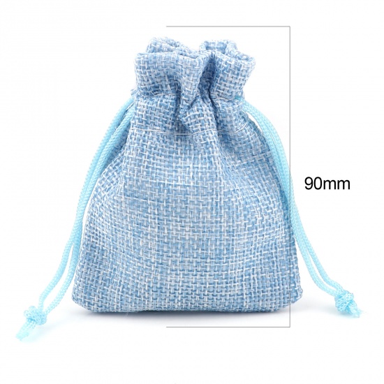 Picture of Flax Drawstring Bags Blue (Usable Space: Approx 7x6.5cm) 9cm x7cm(3 4/8" x2 6/8") 10 PCs