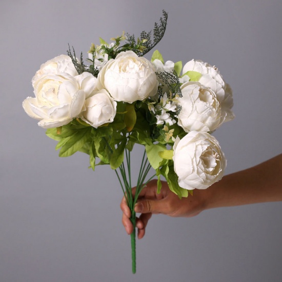 Picture of Milk White - Faux Silk Simulation Flowers Ranunculus Peony Home Decoration 50cm long, 1 Bunch