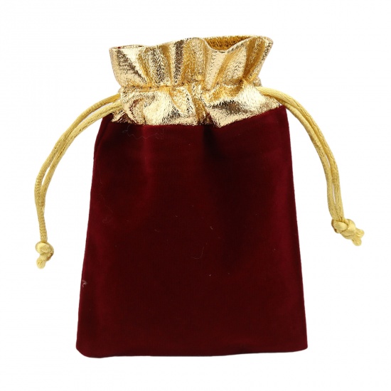 Picture of Velvet Drawstring Bags Wine Red (Usable Space: Approx 10x9cm) 12cm x 9cm, 5 PCs
