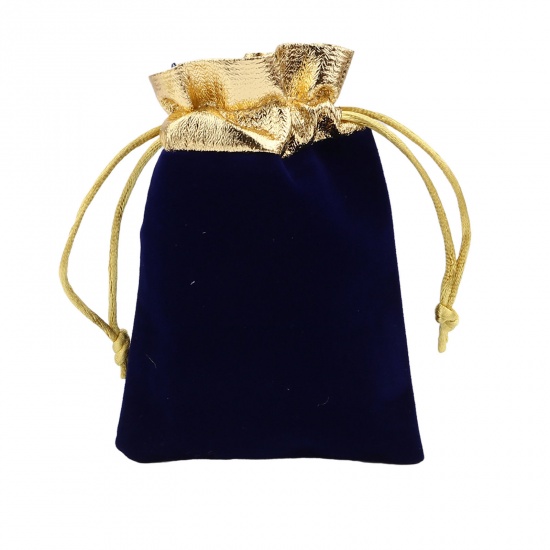 Picture of Velvet Drawstring Bags Royal Blue (Usable Space: Approx 10x9cm) 12cm x 9cm, 5 PCs