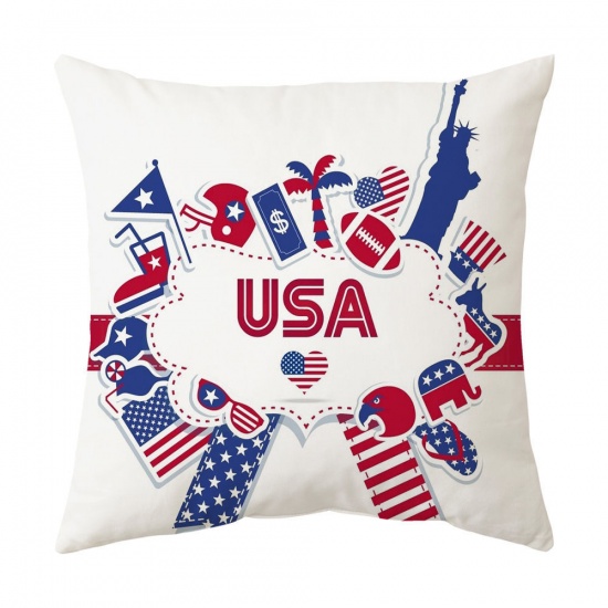Picture of Peach Skin Fabric American Independence Day Pillow Cases Multicolor Square Flag Of The United States Message " USA " 45cm x 45cm, 1 Piece