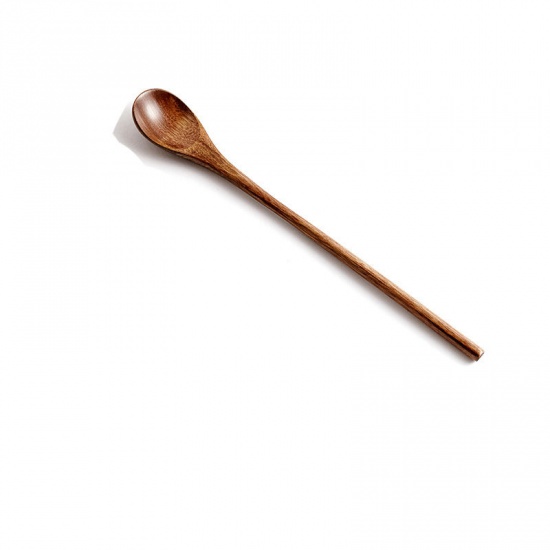 Изображение Natural - 4# Phoebe Nanmu Wooden Long Handle Spoon Cutlery Tableware 20x2.5cm, 1 Piece