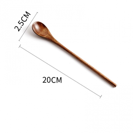 Immagine di Natural - 4# Phoebe Nanmu Wooden Long Handle Spoon Cutlery Tableware 20x2.5cm, 1 Piece