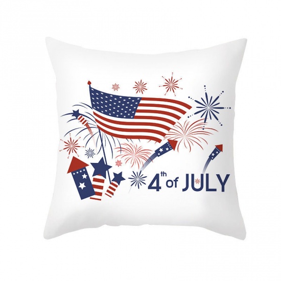 Picture of Peach Skin Fabric American Independence Day Pillow Cases White Square Flag Of The United States 45cm x 45cm, 1 Piece