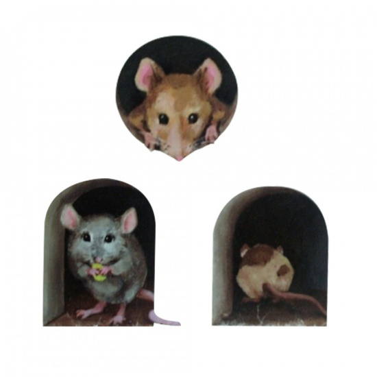 Picture of Multicolor - 5# Rat Mouse Hole PVC Glass Window Film Wall Stickers Home Decoration 10x6cm, 1 Set（3 PCs/Set）