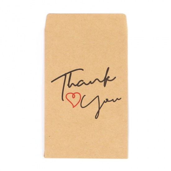 紙 紙袋 長方形 ハート柄、 文字" THANK YOU" クラフトペーパー 12.5cmx 7.2cm、 20 個 の画像