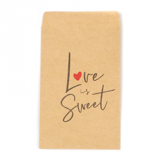 Immagine di Carta Sacchetti di Carta Carta Kraft Rettangolo Cuore Disegno Lettere " love sweet " 12.5cm x 7.2cm, 20 Pz
