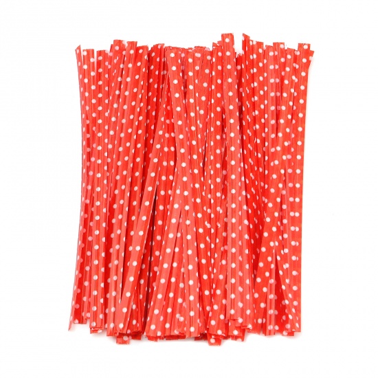 Picture of Iron Wire & PET Twist Ties Red Dot Pattern 10cm x 0.4cm , 1 Packet (Approx 100 PCs/Packet)