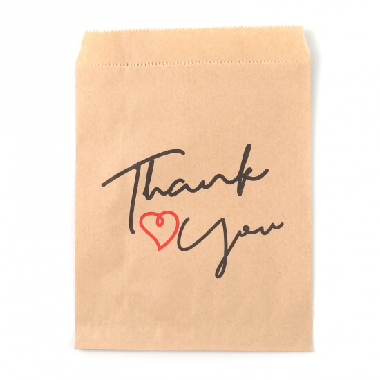 Immagine di Carta Kraft Sacchetti di Carta Carta Kraft Rettangolo Cuore Disegno Lettere " THANK YOU " 18cm x 13cm, 1 Pacchetto (Circa 25 Pz/Pacchetto)