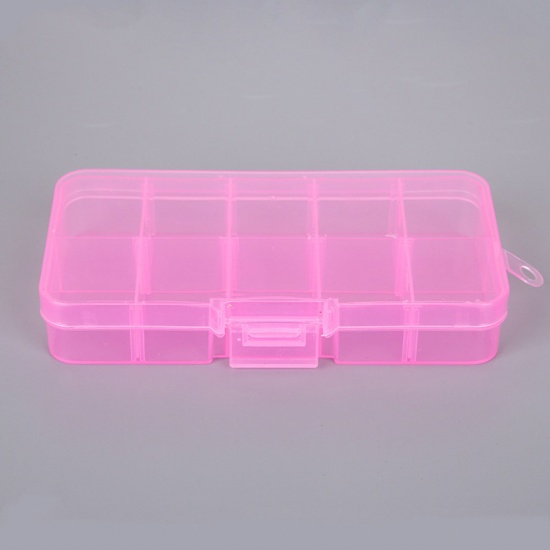 Picture of 10 Compartment Plastic Storage Container Box Basket Rectangle Pink Detachable 12.8cm x 6.5cm, 1 Piece