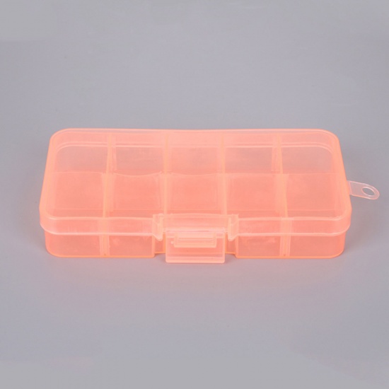 Picture of 10 Compartment Plastic Storage Container Box Basket Rectangle Orange Detachable 12.8cm x 6.5cm, 1 Piece