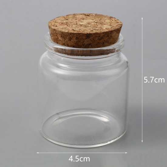 Picture of ( 50ml ) Natural Wood & Glass Food Storage Bottle Cylinder Transparent Clear 57mm x 45mm, 5 PCs