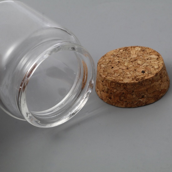 Picture of ( 50ml ) Natural Wood & Glass Food Storage Bottle Cylinder Transparent Clear 57mm x 45mm, 5 PCs