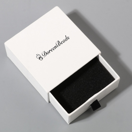 Picture of Paper & Sponge Jewelry Gift Packing & Shipping Boxes Square Black & White 8cm x 8cm x 3.5cm , 1 Piece