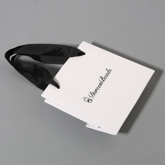 Picture of Paper Jewelry Gift Packing & Shipping Bags Rectangle Black & White 13cm x 12.5cm x 6cm , 1 Piece