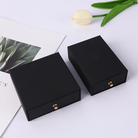 Bild von 1 Stück Papier Schmuck-Geschenkbox mit herausziehbarer Schublade Quadrat Schwarz 10cm x 10cm x 3.5cm