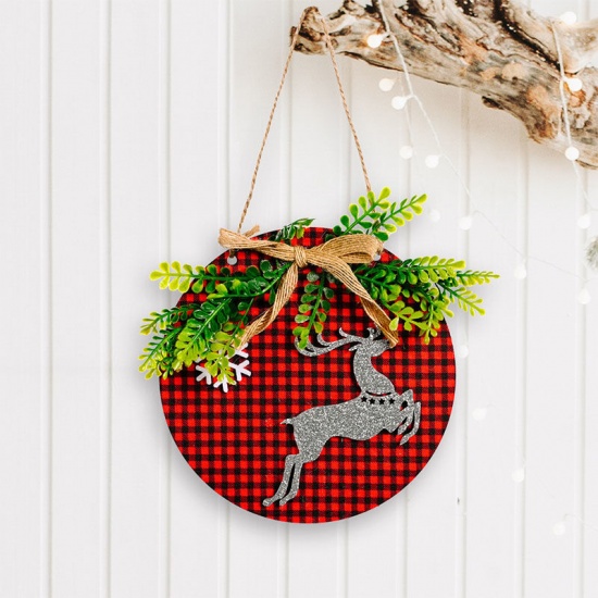 Immagine di Red - 2# Christmas Reindeer Lattice Hanging Door Sign Party Home Decoration 15x15cm, 1 Piece
