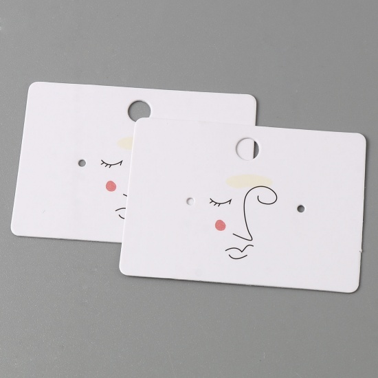 Picture of Paper Jewelry Earrings Display Card White Rectangle Person Pattern 5cm x 3.5cm, 50 PCs