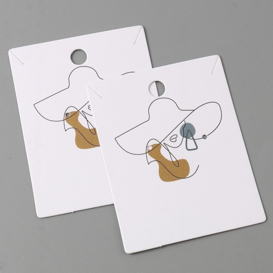 Picture of Paper Jewelry Earrings Display Card White Rectangle Person Pattern 6.2cm x 4.9cm, 50 PCs