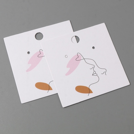 Picture of Paper Jewelry Earrings Display Card White Rectangle Person Pattern 6cm x 6cm, 50 PCs