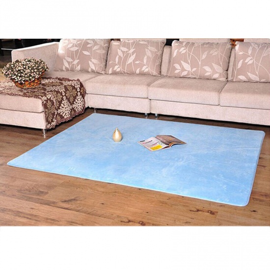 Immagine di Blue - 60x90cm Coral Fleece Thickened Soft Super Absorbent Non-Slip Living Room Bathroom Carpet Floor Mat Rug Home Decoration, 1 Piece