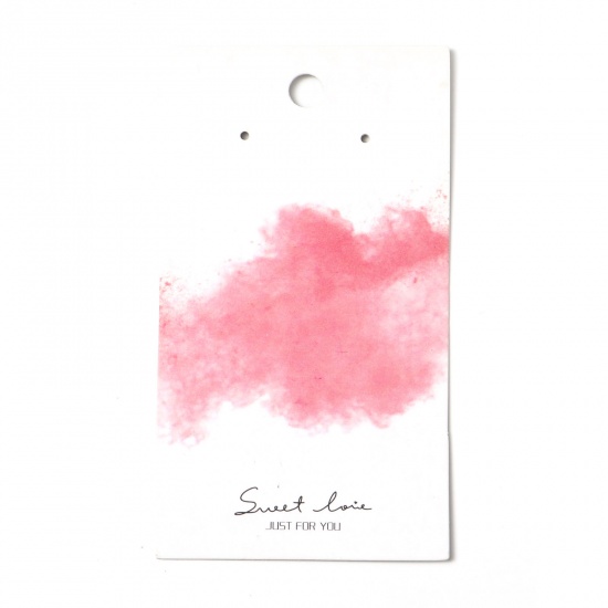 Bild von Papier Schmuck Ohrringe Display Karte Rechteck Weiß & Rosa , mit Wolke Muster, 9cm x 5cm, 50 Stück