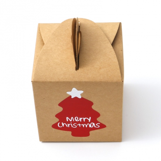 Picture of Paper Jewelry Gift Packing & Shipping Boxes Square Kraft Paper Color Christmas Tree Pattern 9.5cm x 9.3cm x 9.3cm , 3 PCs