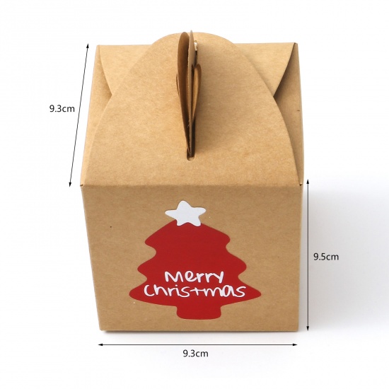 Picture of Paper Jewelry Gift Packing & Shipping Boxes Square Kraft Paper Color Christmas Tree Pattern 9.5cm x 9.3cm x 9.3cm , 3 PCs