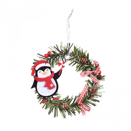 Image de Multicolore - Couronne de Noël de pingouin pour décorations à suspendre pour la maison d'arbre de Noël 15 cm de diamètre, 1 pièce