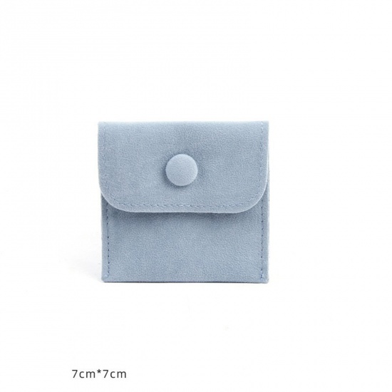 Picture of Velvet Jewelry Bags Light Blue 7cm x 7cm, 1 Piece