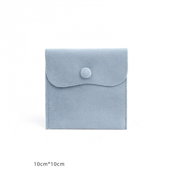 Picture of Velvet Jewelry Bags Light Blue 10cm x 10cm, 1 Piece