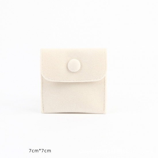 Picture of Velvet Jewelry Bags Creamy-White 7cm x 7cm, 1 Piece