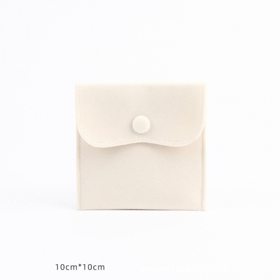 Picture of Velvet Jewelry Bags Creamy-White 10cm x 10cm, 1 Piece